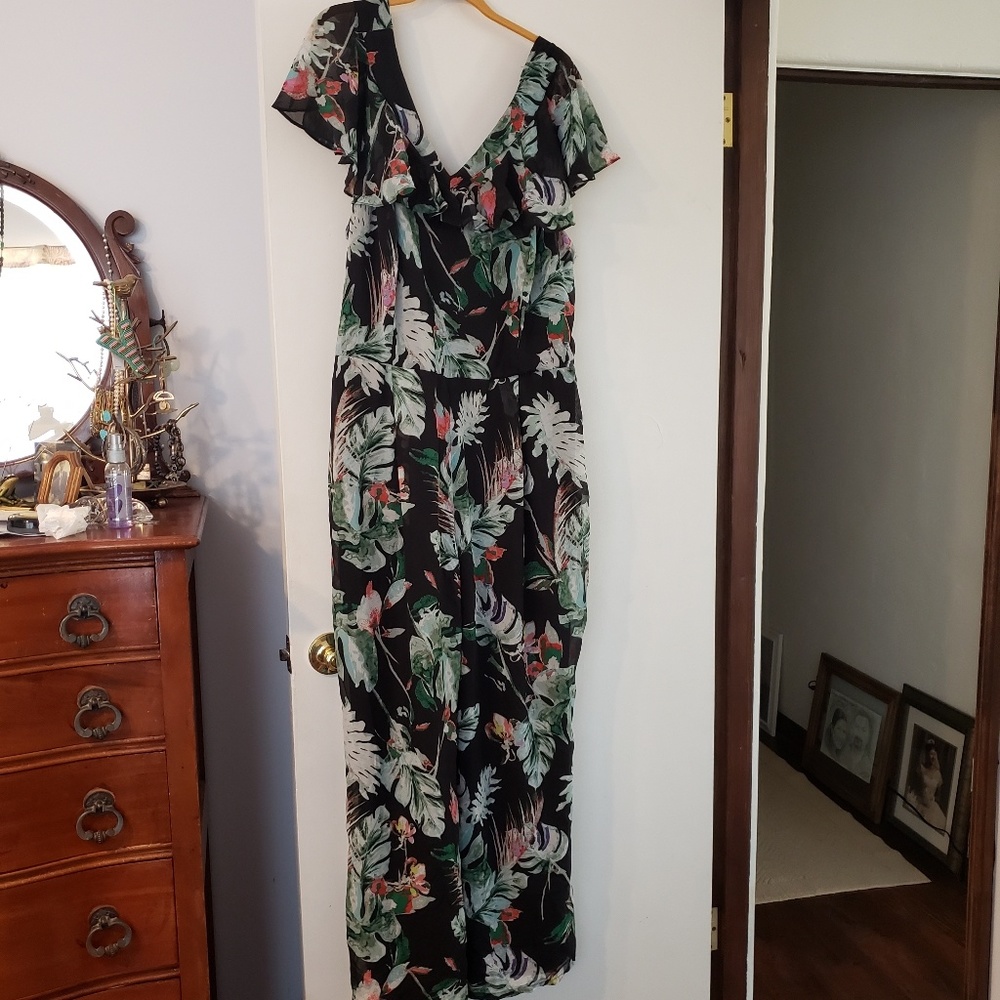 Ashley Stewart Romper Sheer Blk Floral Size 18